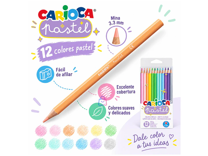 Lápices de Colores Pastel Carioca 12 Unidades Surtidos - PS 2