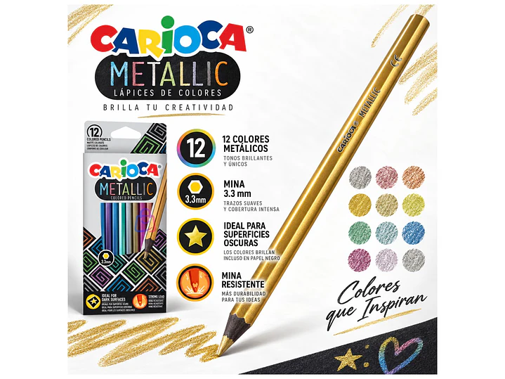 Lápices Metálicos Carioca 12 Colores Para Cartulina Negra - PS 2