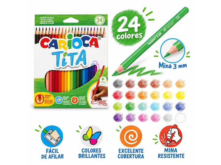 Lápices de Colores Carioca Tita 24 Resistentes Lavables - PS 2