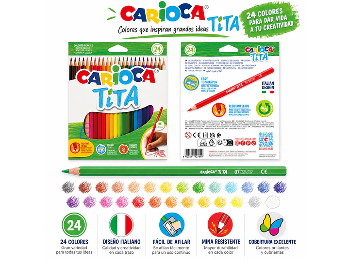 Lápices de Colores Carioca Tita 24 Resistentes Lavables - PS 3