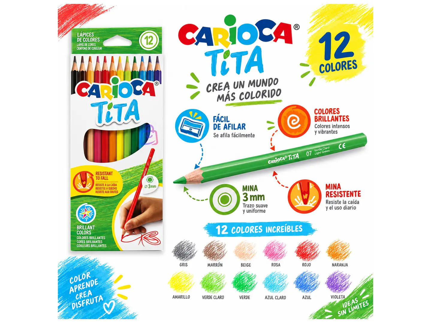 Lápices de Colores Carioca Tita 12 Resistentes Lavables - PS 2
