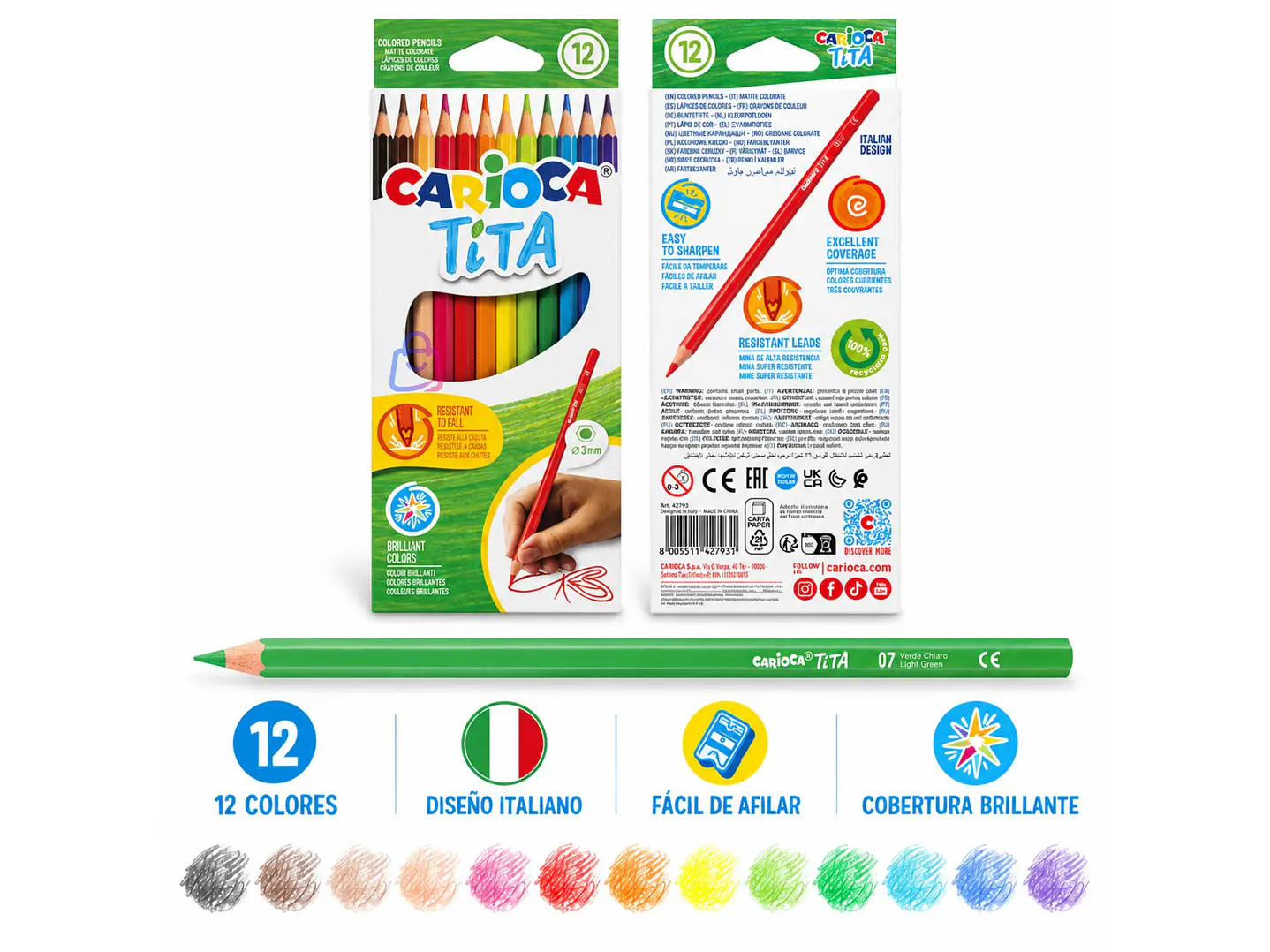 Lápices de Colores Carioca Tita 12 Resistentes Lavables - PS 3