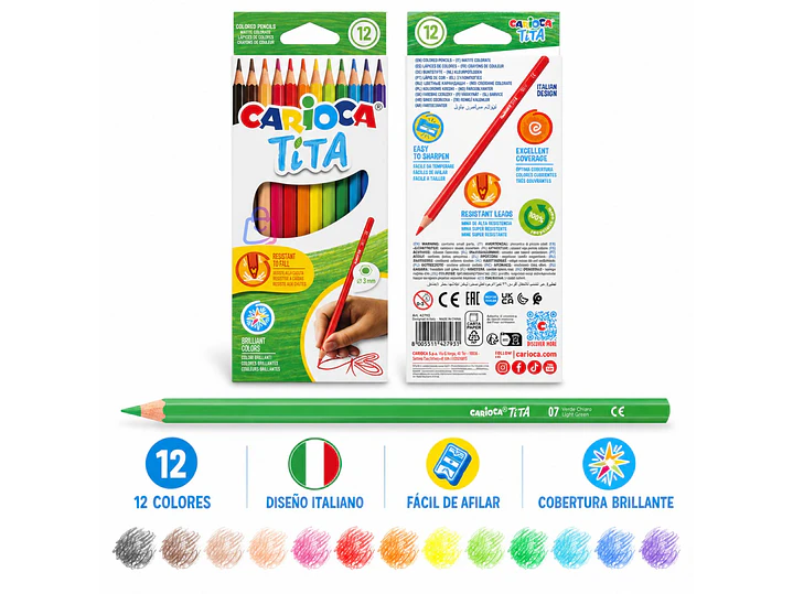 Lápices de Colores Carioca Tita 12 Resistentes Lavables - PS 3