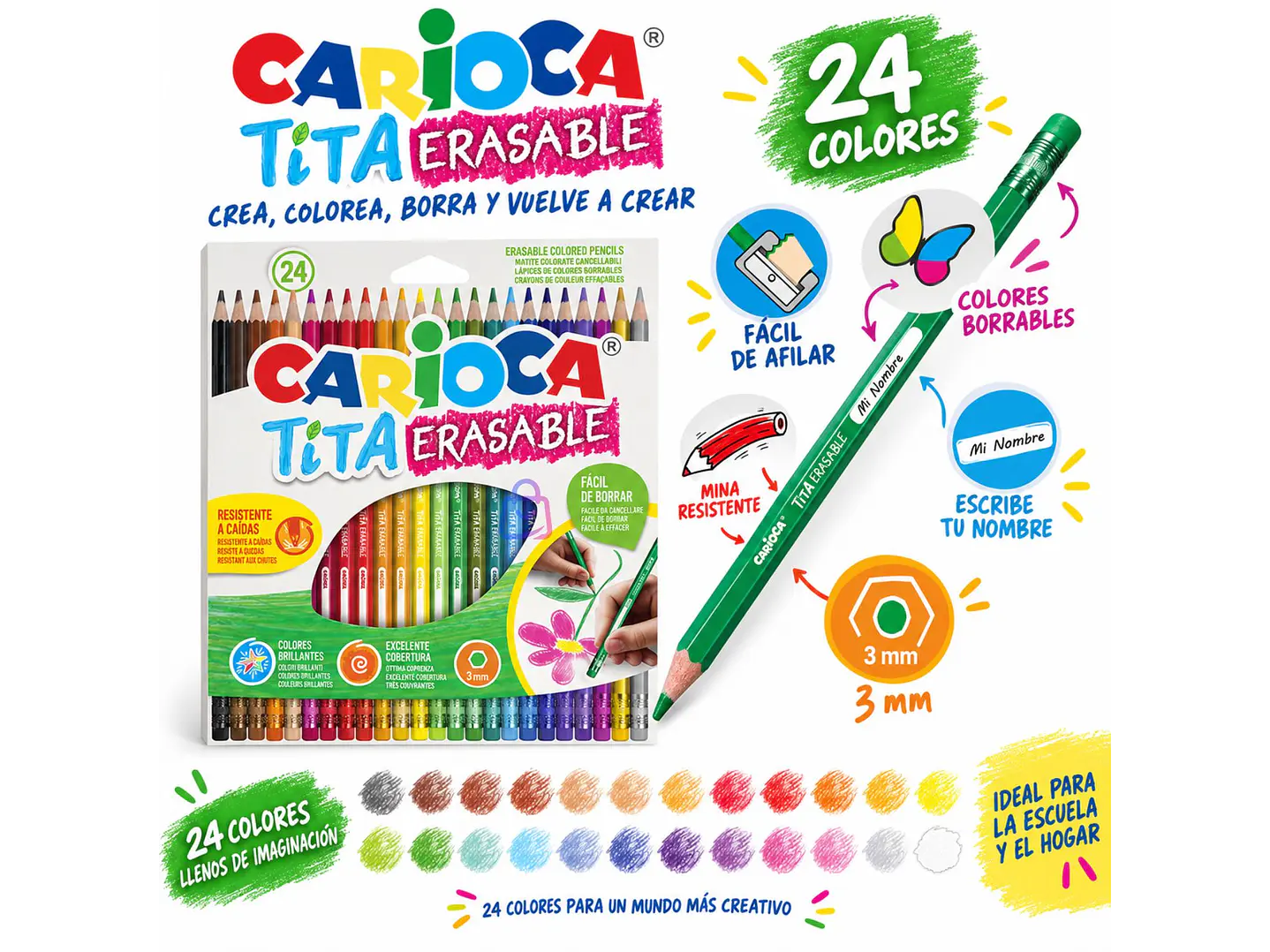 Lápices Borrables Carioca Tita 24 Colores Escolares - PS 2