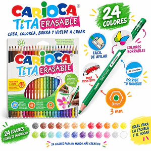 Lápices Borrables Carioca Tita 24 Colores Escolares - PS
