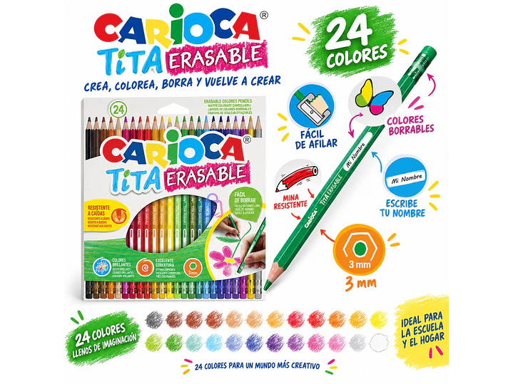 Lápices Borrables Carioca Tita 24 Colores Escolares - PS 2