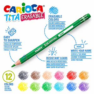 Lápices Borrables Carioca Tita 12 Colores Con Goma - PS