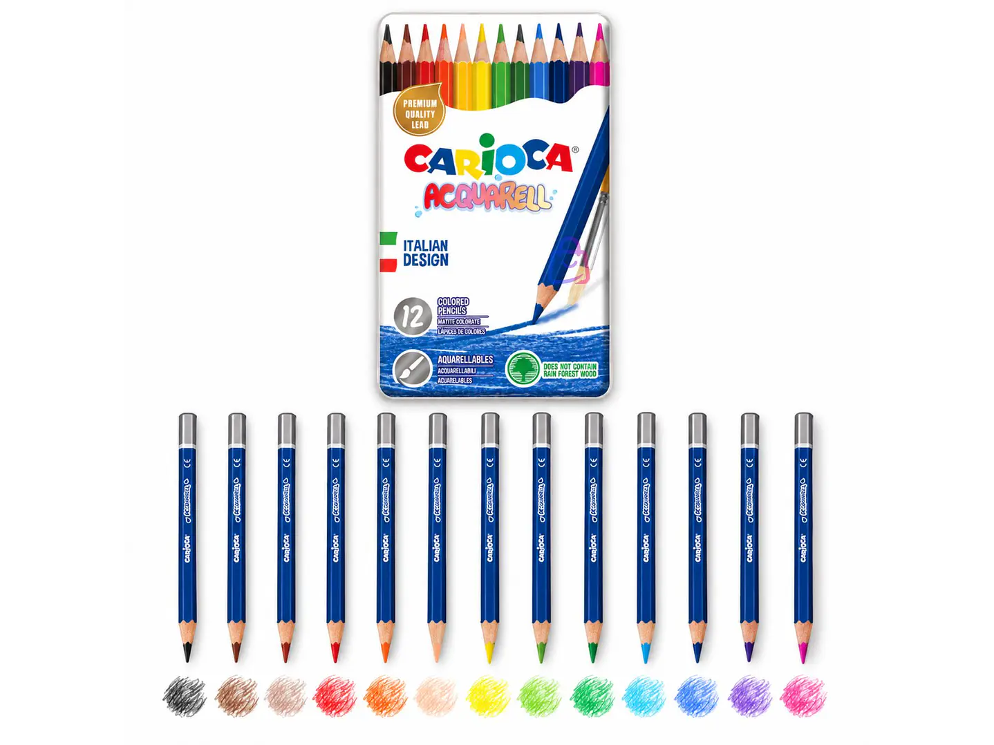 Lápices Acuarelables Carioca 12 Colores Caja Metálica - PS 3