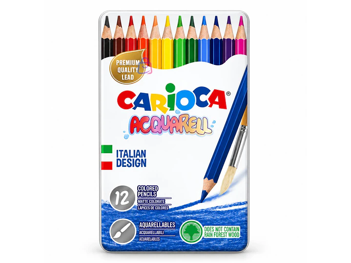 Lápices Acuarelables Carioca 12 Colores Caja Metálica - PS 4