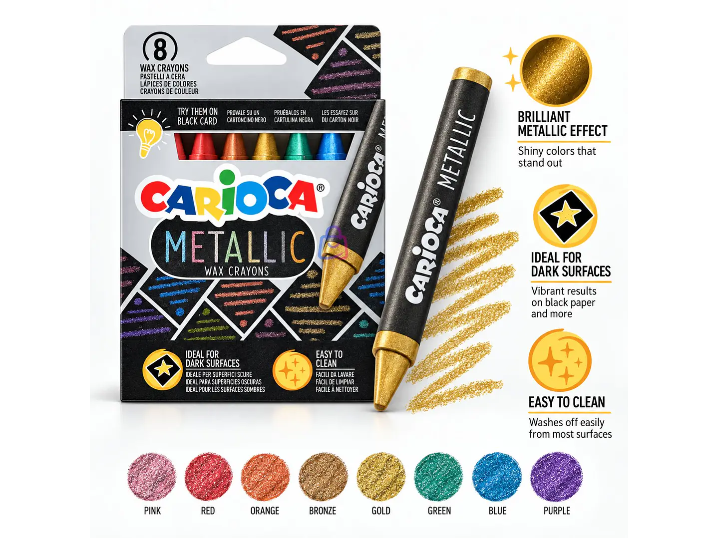 Crayones Metálicos Carioca 8 Colores - PS 3