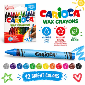 Crayones de Cera Carioca 12 Colores Lavables Escolares - PS