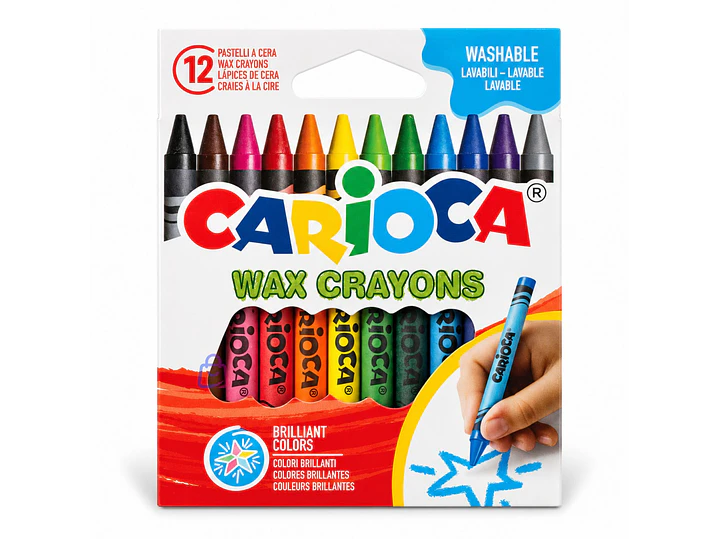 Crayones de Cera Carioca 12 Colores Lavables Escolares - PS 4