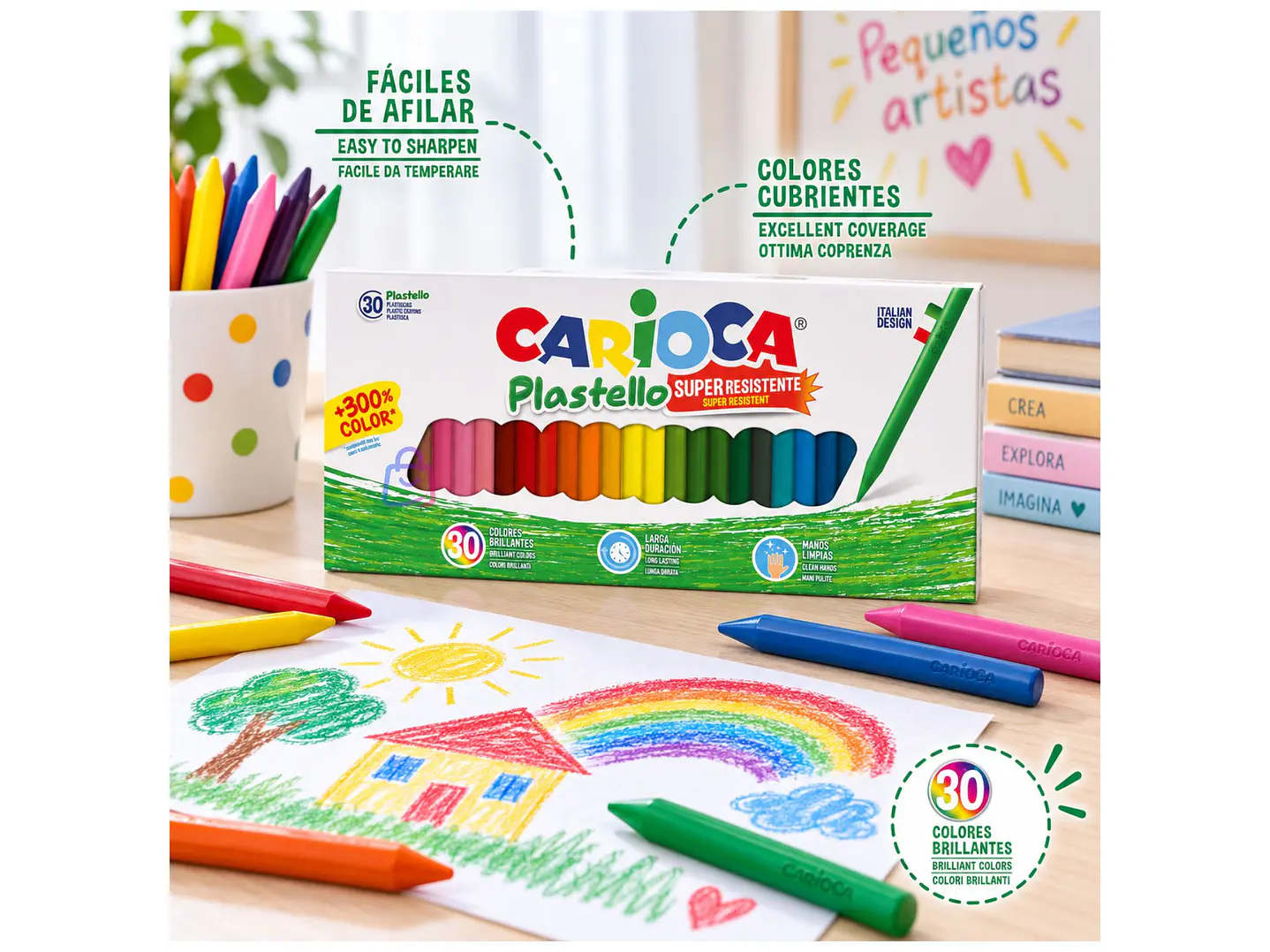 Crayones Carioca Plastello 30 Colores Lavables - PS 3