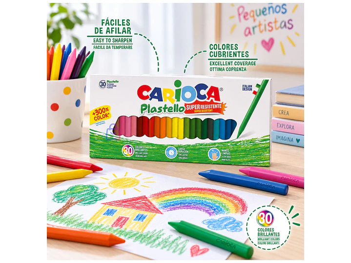 Crayones Carioca Plastello 30 Colores Lavables - PS 3