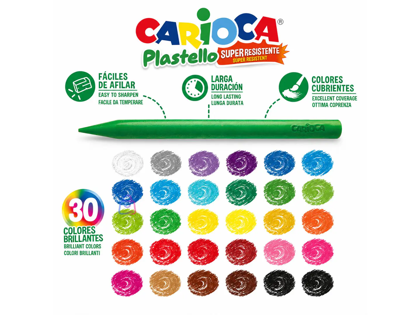 Crayones Carioca Plastello 30 Colores Lavables - PS 2