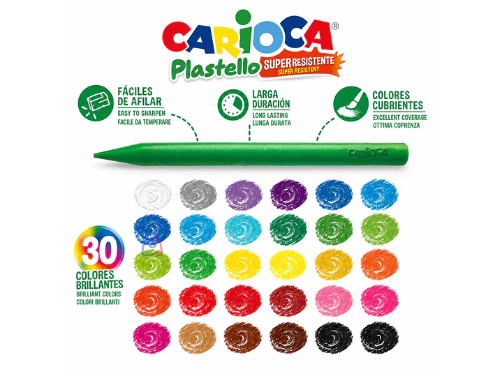 Crayones Carioca Plastello 30 Colores Lavables - PS 2