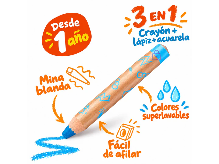 Crayones Carioca Baby 3 En 1 Acuarelables 6 Colores - PS 2