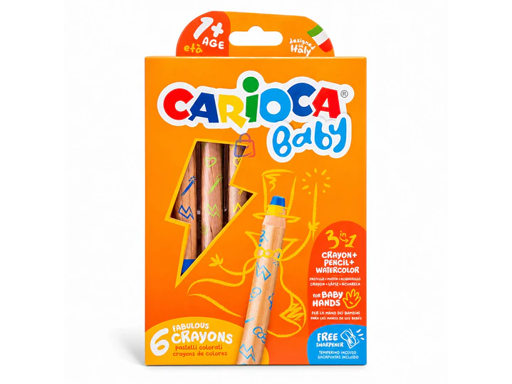 Crayones Carioca Baby 3 En 1 Acuarelables 6 Colores - PS 4