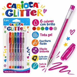 Bolígrafos Gel Glitter Carioca 6 Colores Punta 1 Mm - PS