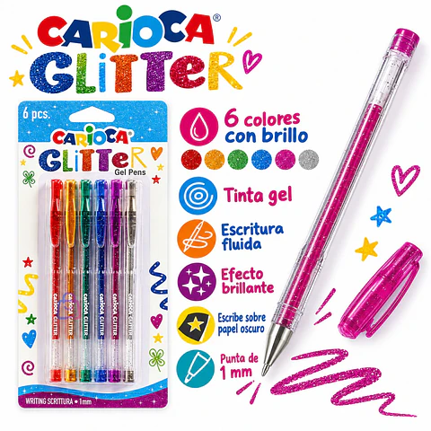 Bolígrafos Gel Glitter Carioca 6 Colores Punta 1 Mm - PS