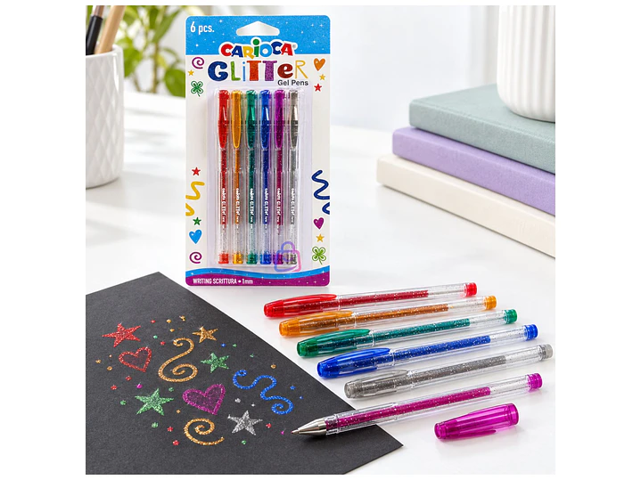 Bolígrafos Gel Glitter Carioca 6 Colores Punta 1 Mm - PS 3