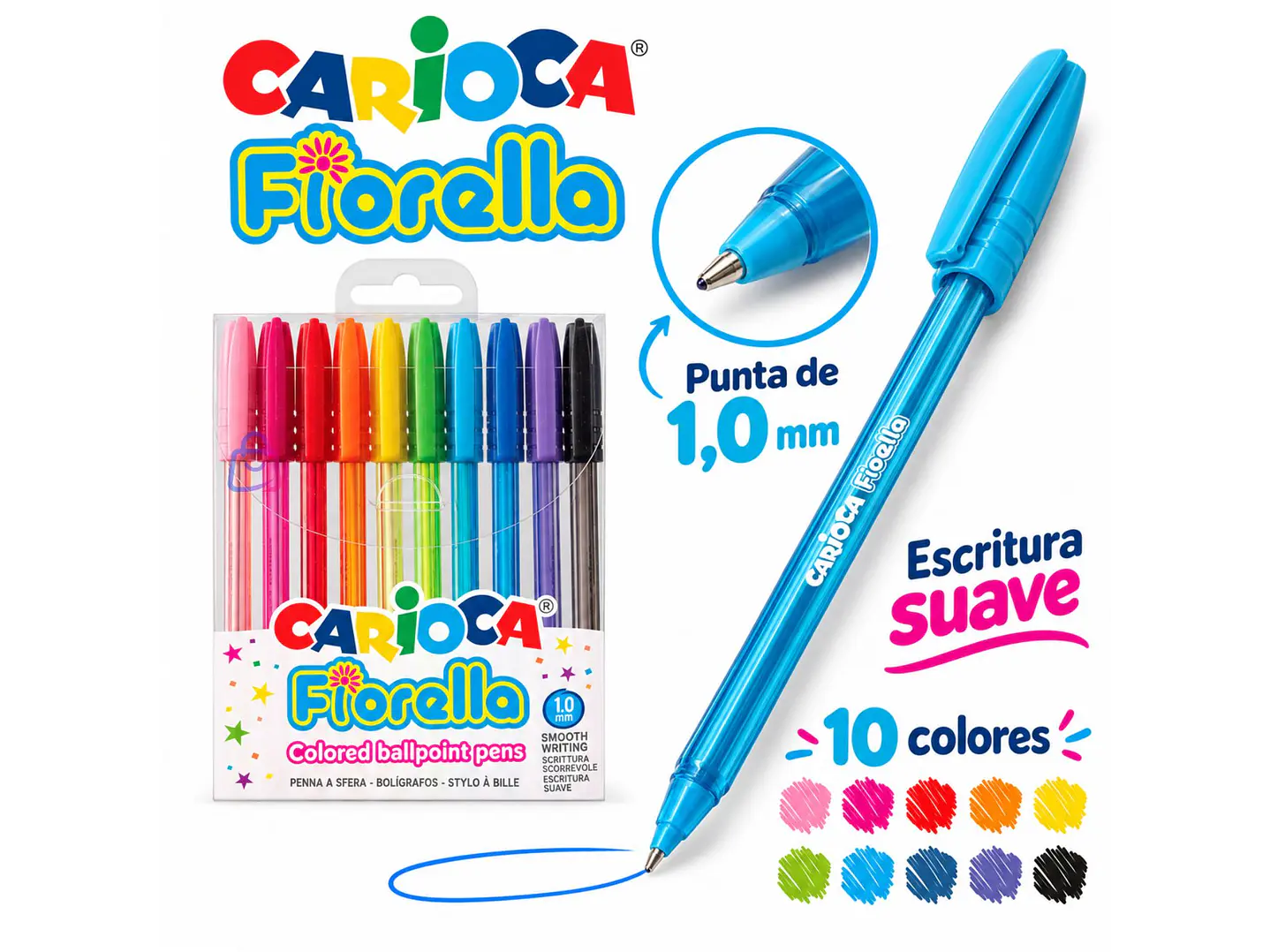 Bolígrafos Carioca Fiorella 10 Colores Punta 1 Mm - PS 2