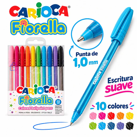 Bolígrafos Carioca Fiorella 10 Colores Punta 1 Mm - PS