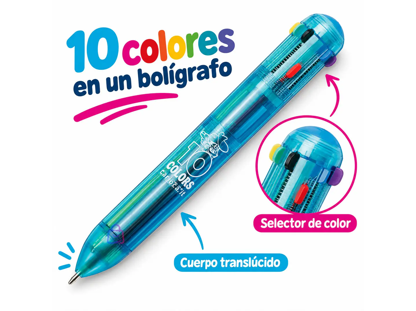 Bolígrafo Carioca 10 Colores Fluo Retráctil Punta 1 Mm - PS 2
