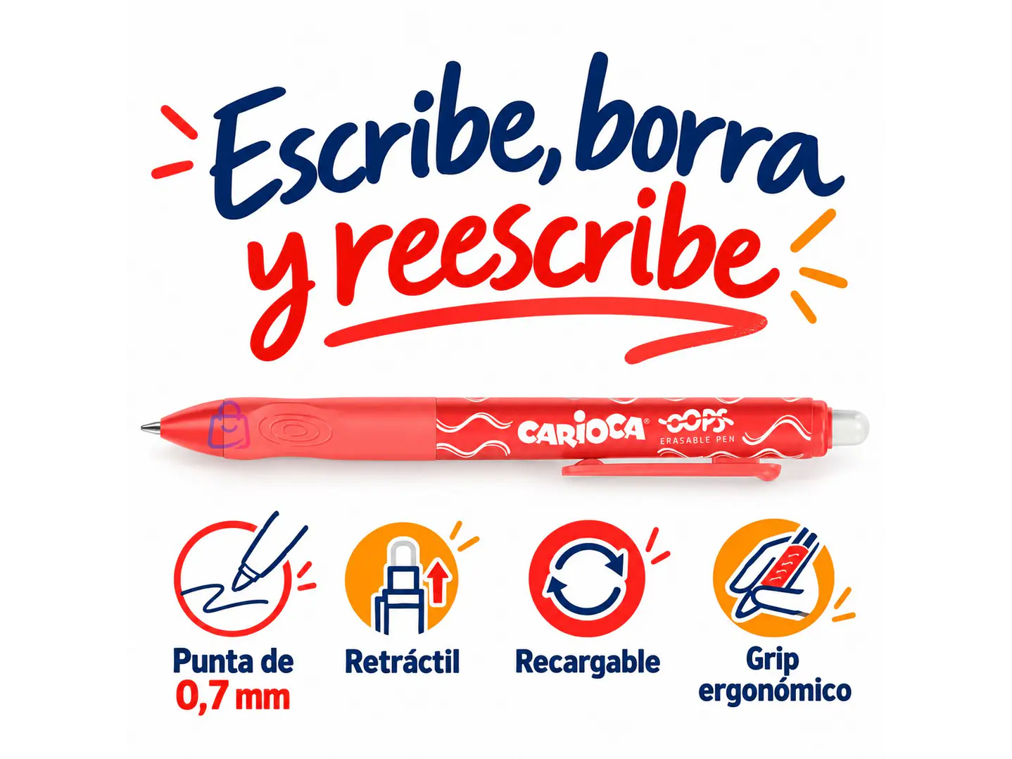 Bolígrafo Borrable Carioca Oops Rojo Retráctil - PS 2