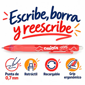 Bolígrafo Borrable Carioca Oops Rojo Retráctil - PS