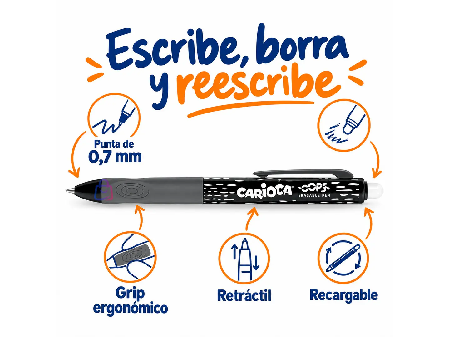 Bolígrafo Borrable Carioca Oops Negro Retráctil - PS 2