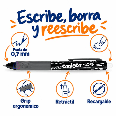 Bolígrafo Borrable Carioca Oops Negro Retráctil - PS
