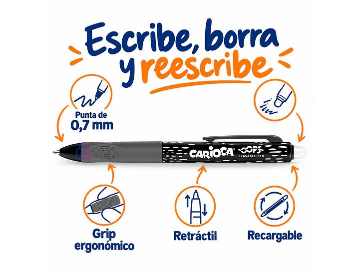 Bolígrafo Borrable Carioca Oops Negro Retráctil - PS 2