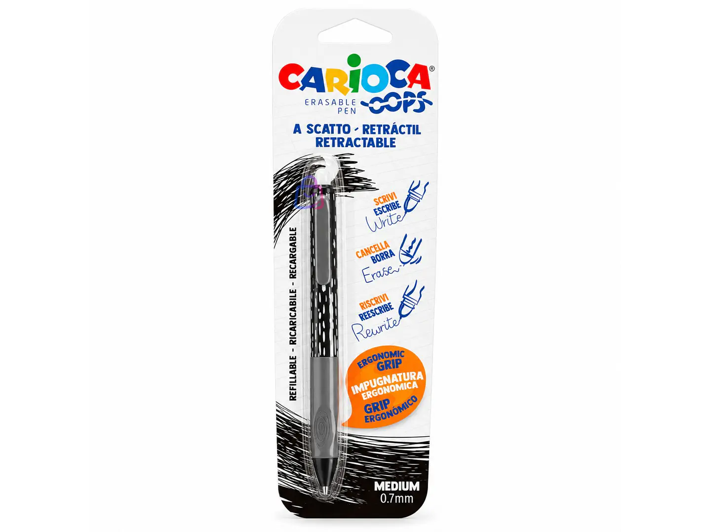 Bolígrafo Borrable Carioca Oops Negro Retráctil - PS 4