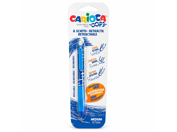 Bolígrafo Borrable Carioca Oops Azul Retráctil - PS 4