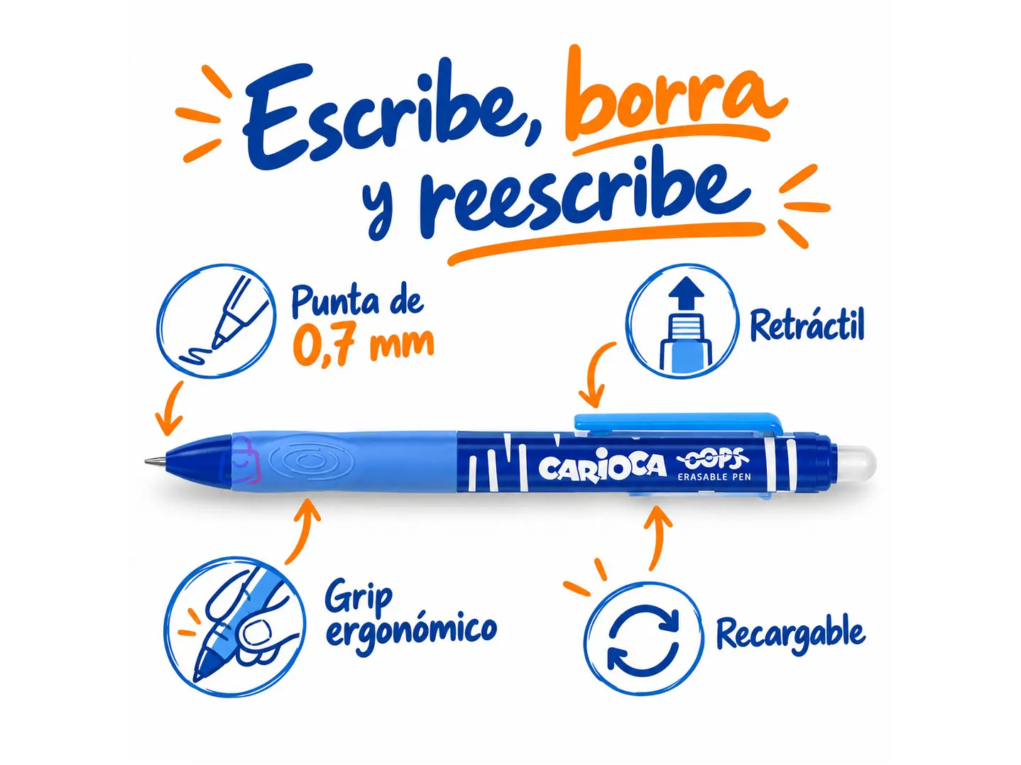 Bolígrafo Borrable Carioca Oops Azul Retráctil - PS 2