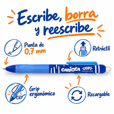 Bolígrafo Borrable Carioca Oops Azul Retráctil - PS