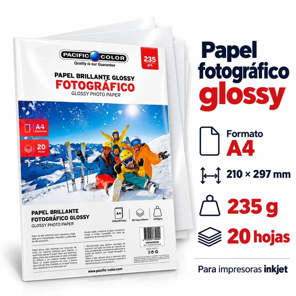 Papel Fotográfico A4 235g 20 Hojas Inkjet Brillante - PS 2