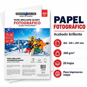 Papel Fotográfico Glossy A4 200g 20 Hojas Brillante - PS