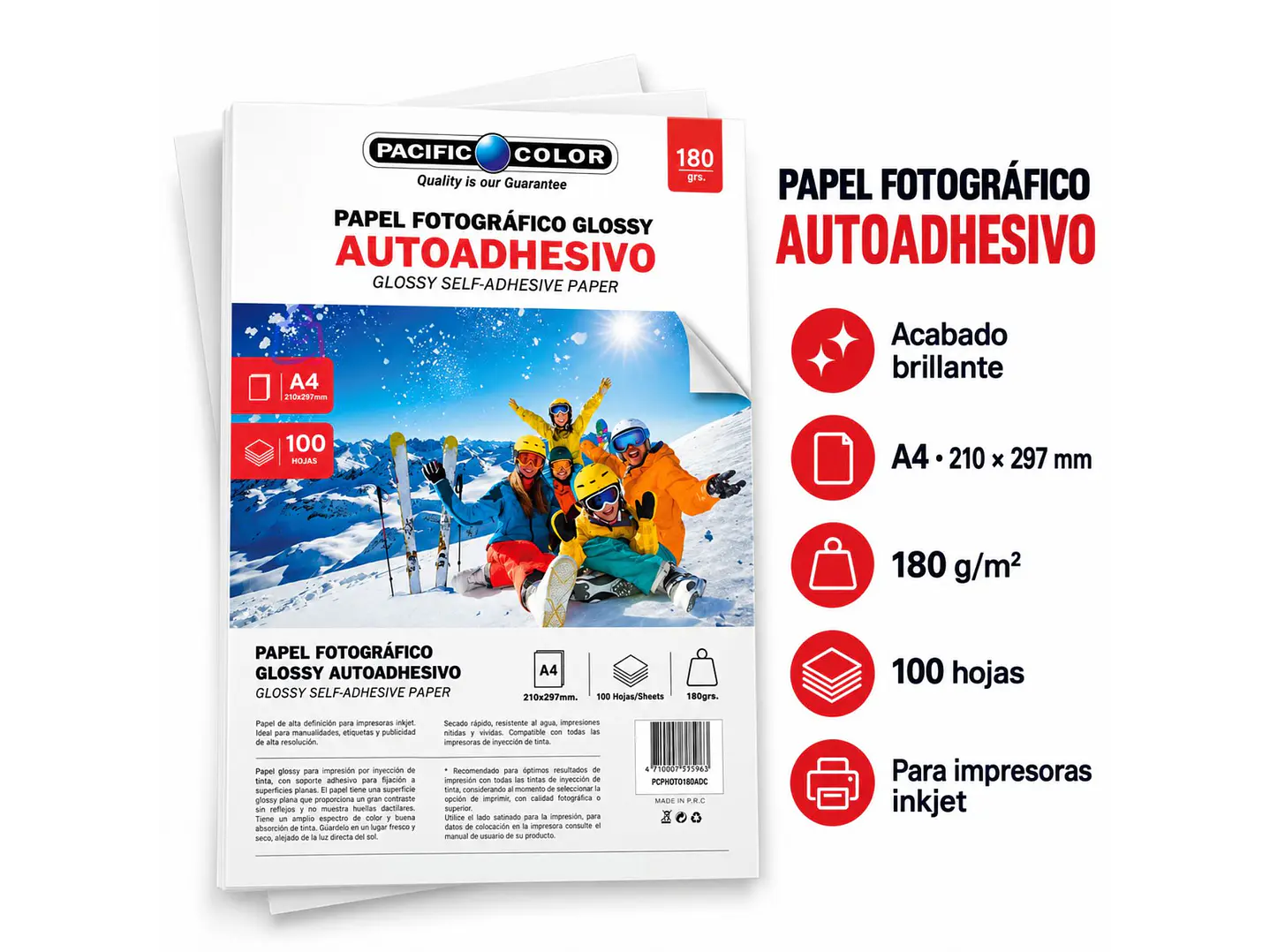 Papel Fotográfico Adhesivo A4 Glossy 180g 100 Hojas - PS 2