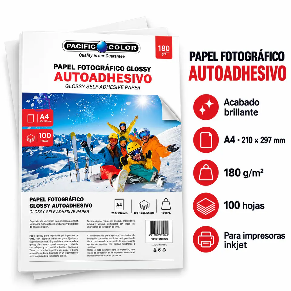 Papel Fotográfico Adhesivo A4 Glossy 180g 100 Hojas - PS 2