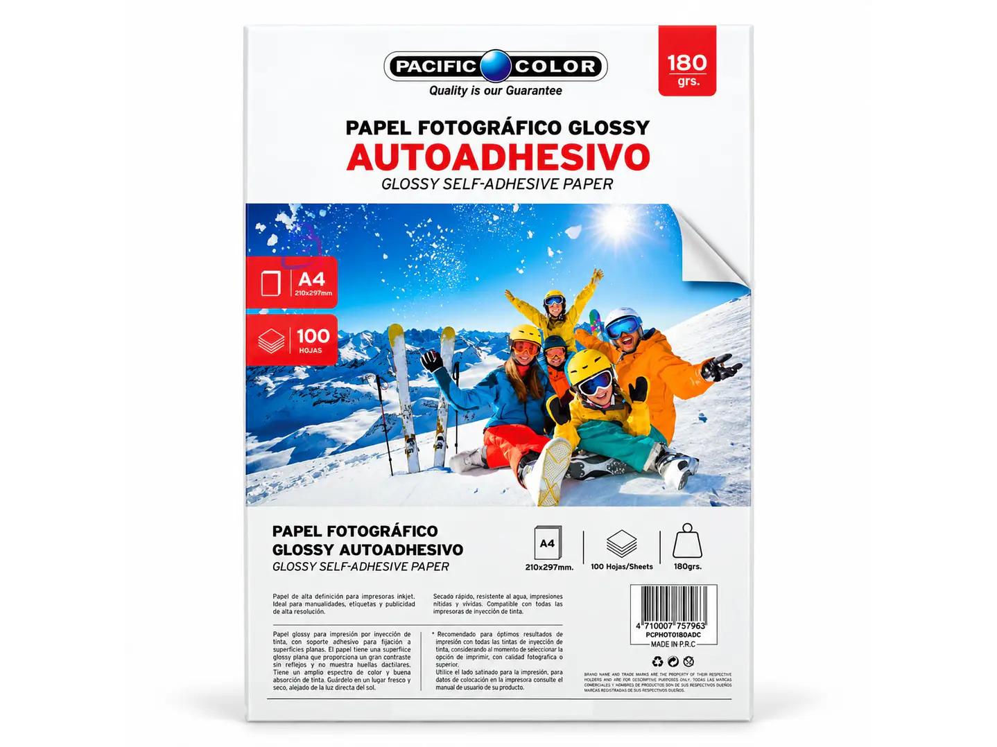 Papel Fotográfico Adhesivo A4 Glossy 180g 100 Hojas - PS 4