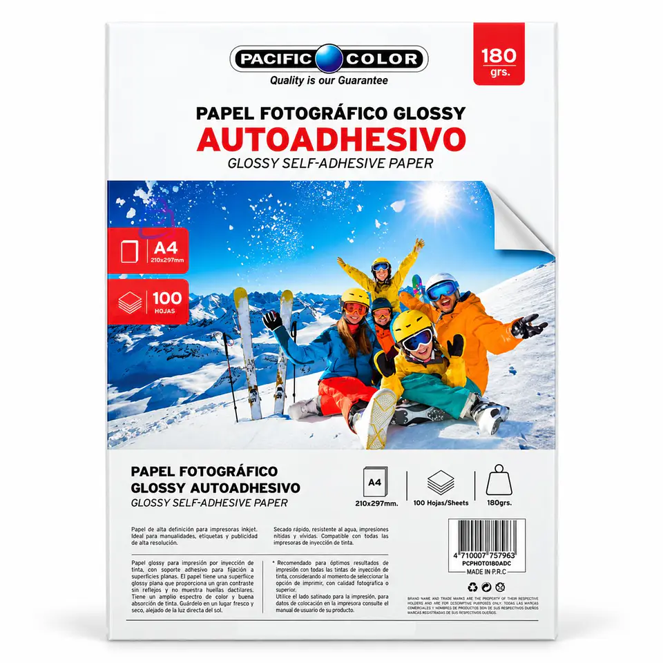 Papel Fotográfico Adhesivo A4 Glossy 180g 100 Hojas - PS 4