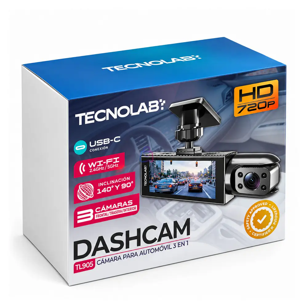 Cámara Auto Dashcam Triple Lente Wifi HD 720p IPS - PS 4