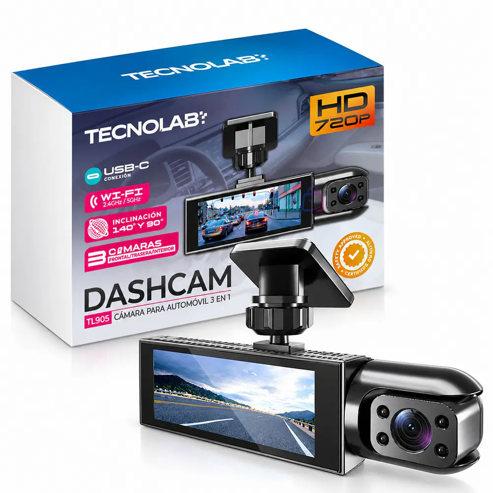 Cámara Auto Dashcam Triple Lente Wifi HD 720p IPS - PS 3