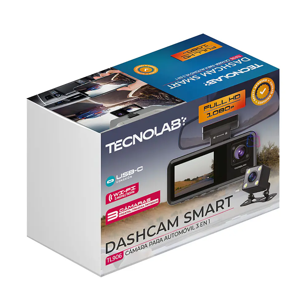 Cámara Auto Dashcam 3 Lentes Full HD 1080p Wifi IPS - PS 4