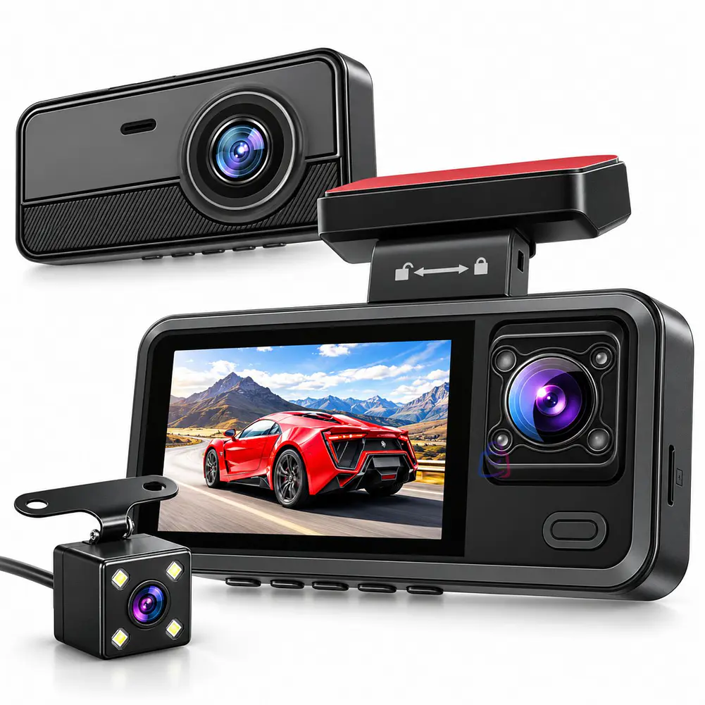 Cámara Auto Dashcam 3 Lentes Full HD 1080p Wifi IPS - PS 1