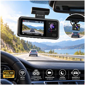 Cámara Auto Dashcam 3 Lentes Full HD 1080p Wifi IPS - PS