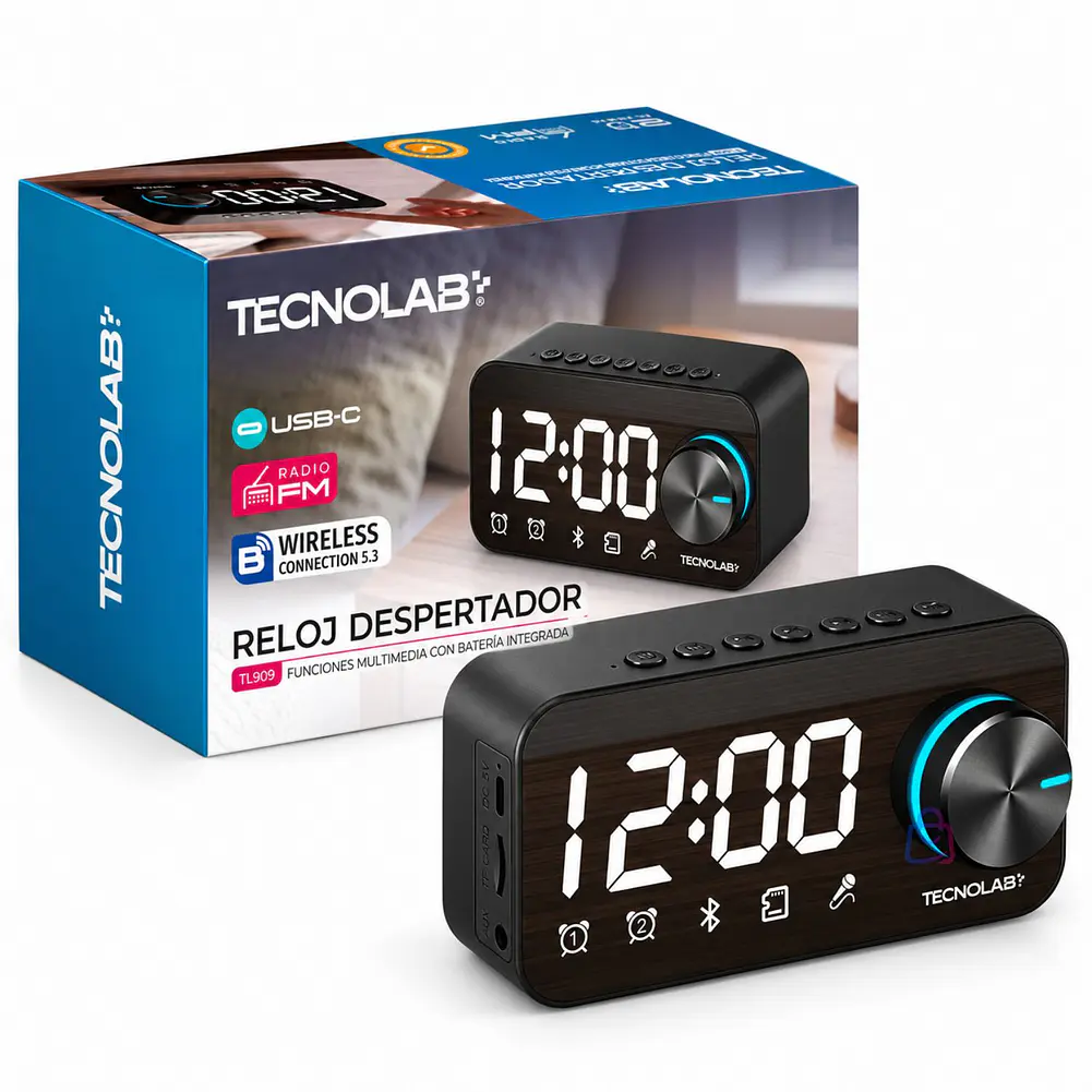 Reloj Despertador Bluetooth Parlante 5W Radio FM Aux - PS 4