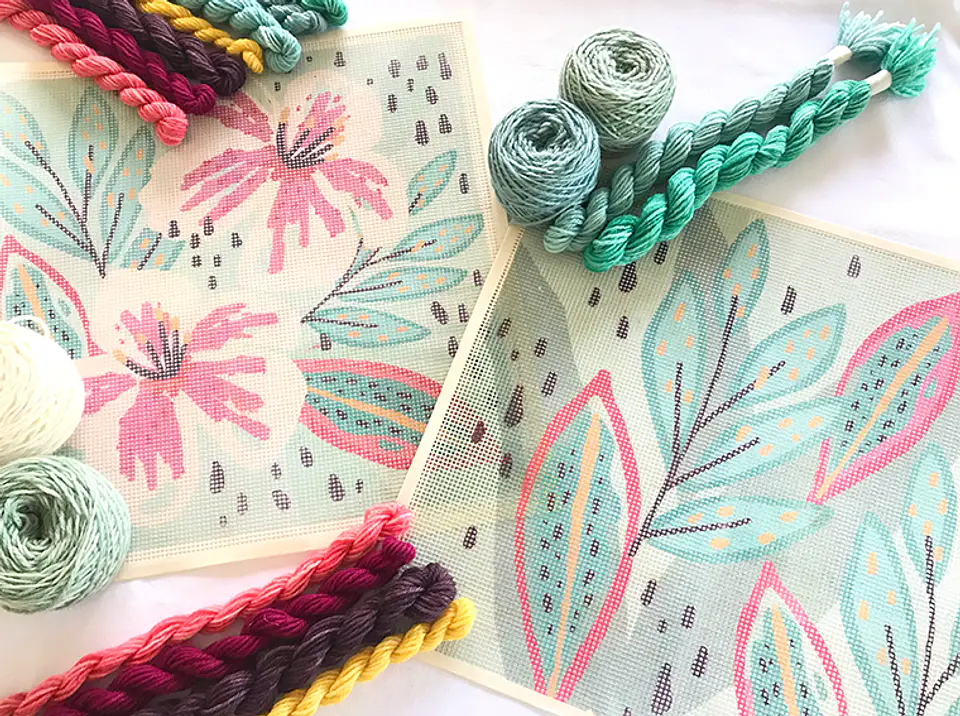 Set Cojines Flores y Hojas Menta 1